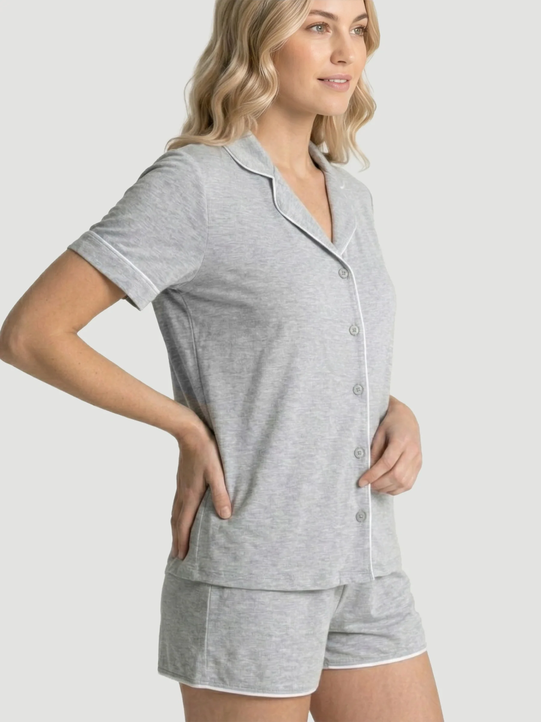 Marl Grey Oversized Jersey Piping Detail Short PJ Set - Image 3