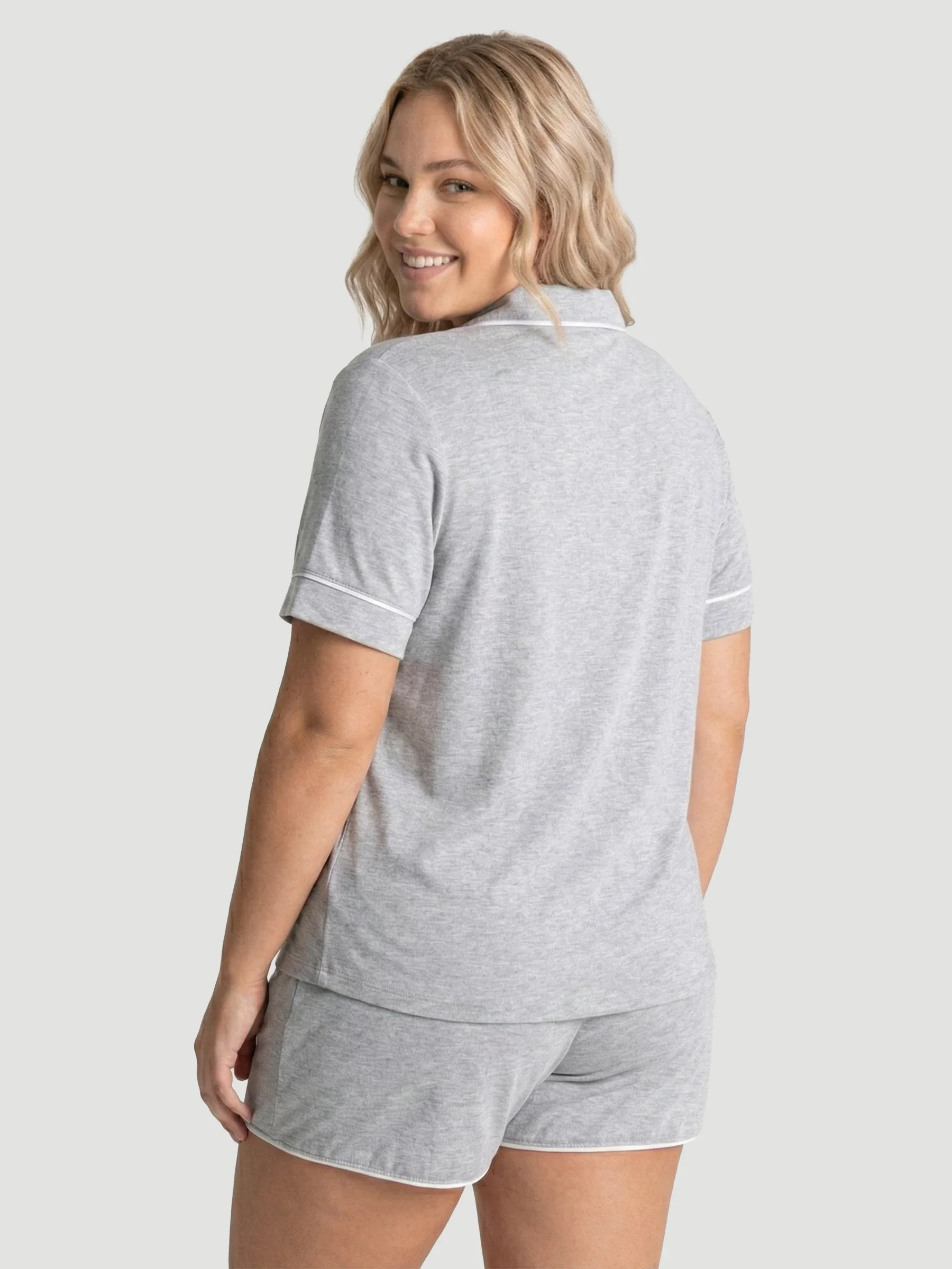 Marl Grey Oversized Jersey Piping Detail Short PJ Set - Image 4
