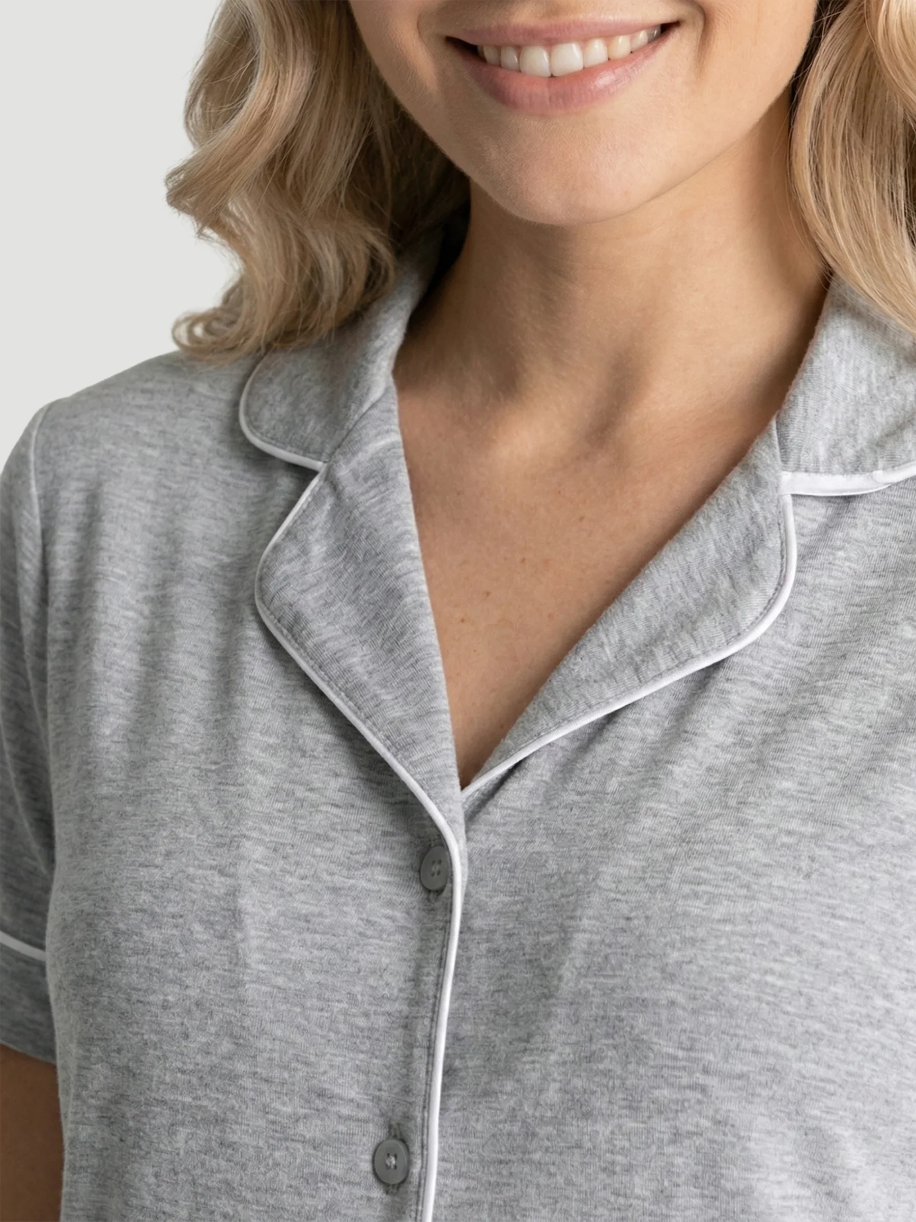 Marl Grey Oversized Jersey Piping Detail Short PJ Set - Image 6